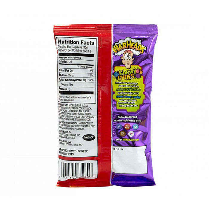 WARHEADS Chewy Cubes 70,9g (12x15) UPC 32134232200 - WARHEADS WARHEADS Chewy Cubes 70,9g (12x15) UPC 32134232200 - WARHEADS